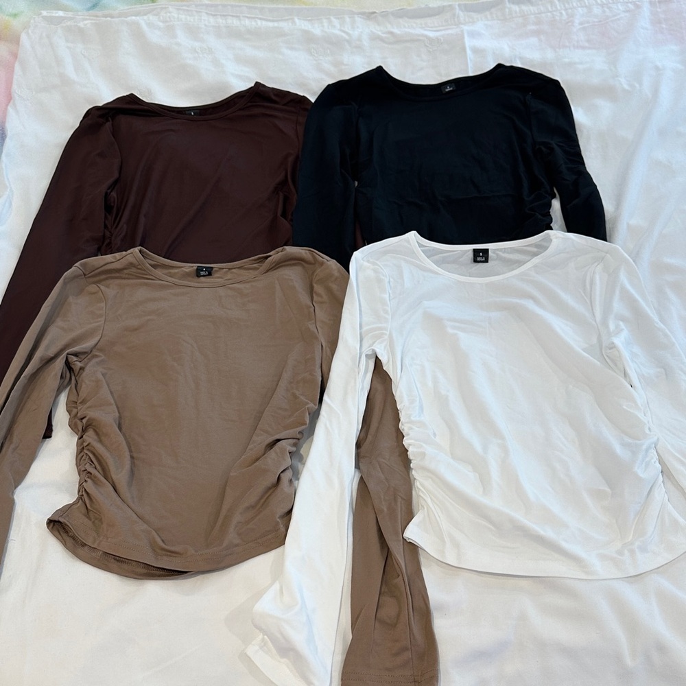 SHEIN Long Sleeve Tops - Black, White, Brown, Tan - Picture 2 of 6